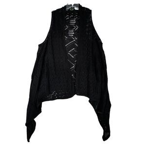 T/O Sweater Womens Medium Black Open Knit Waterfall Whimsigoth Dark Fairy Grunge